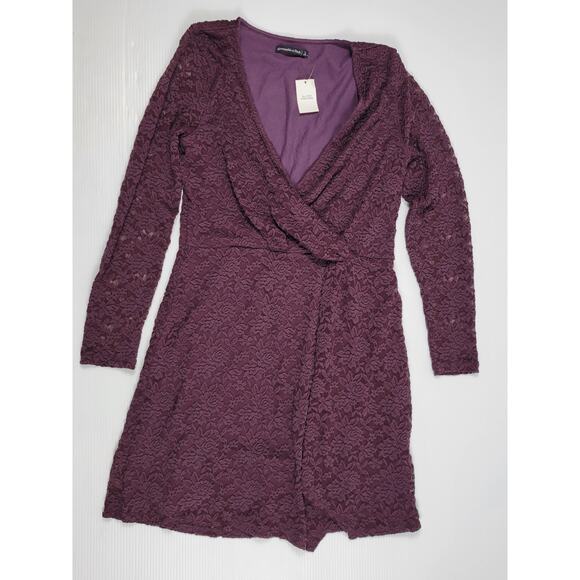 NWT Abercrombie & Fitch Purple Floral Lace Midi Dress‎ Womens Large - Picture 1 of 7